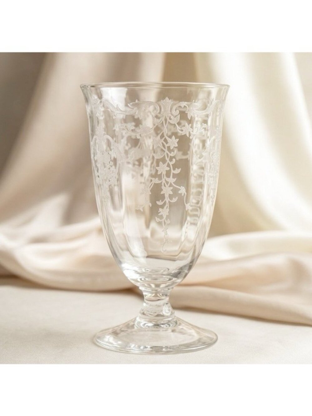 Fostoria Navarre Etched Crystal Iced Tea Glass Footed 5.5” Vintage Elegant